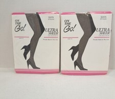 ON THE GO Pantyhose QUEEN Off Black Sheer Toe Ultra Sheer NEW-LOT OF 2