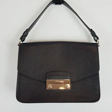 FURLA Womens Onyx Black Saffiano Leather Top Handle Handbag RRP$675
