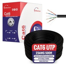 CAT6 500ft Cable 23AWG Network UTP Solid Bulk Wire Pull Box Black