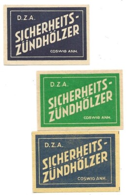 107/597 STREICHHOLZ  ETIKETTEN  - D.Z.A. SICHERHEITSZÜNDHÖLZER - COSWIG ANHALT