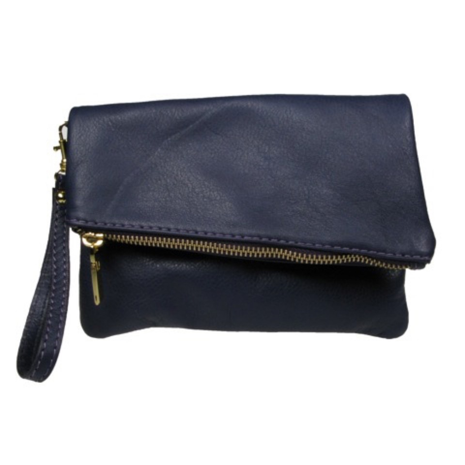 Genuine Italian Leather Clutch And Crossbody Bag - Navy main image 1