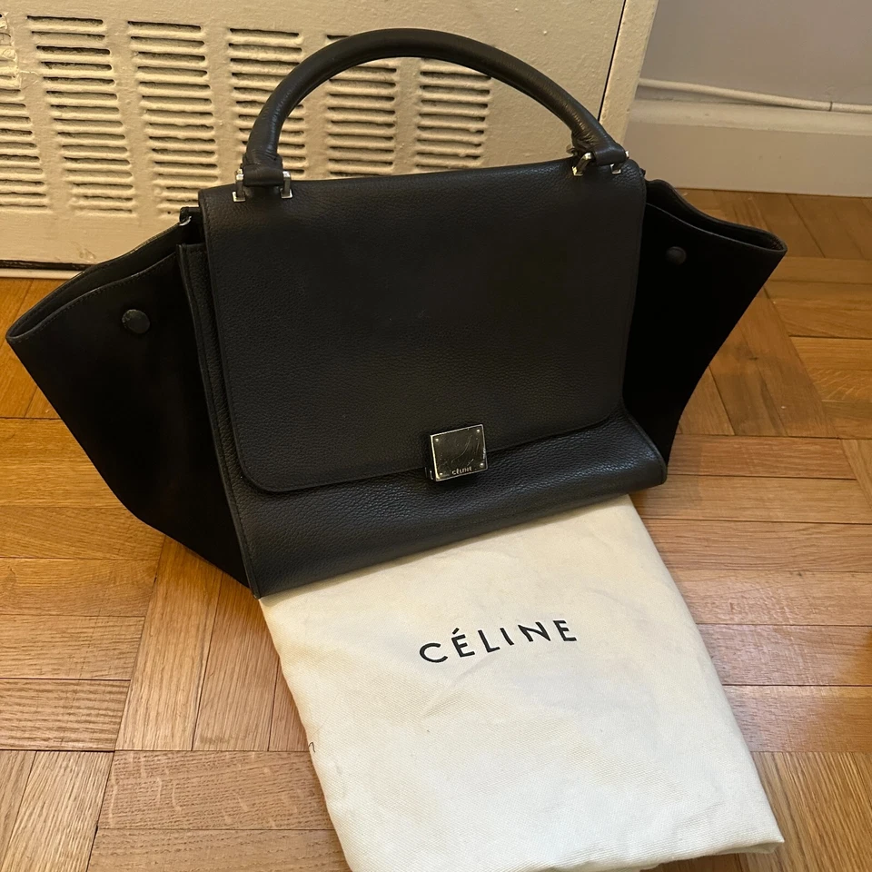 CELINE Small Trapeze Top Handle Tote & Shoulder Bag - Black | Leather & Suede - Image 3 of 4