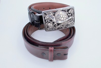 Original BARRY KIESELSTEIN-CORD Sterling Belt Buckle W/2 Lizard Belts ''TC600****