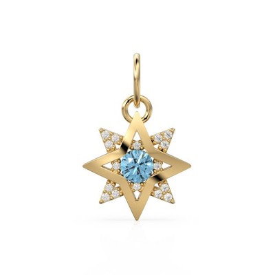 Achtpunkt Stern Aquamarin Diamant Charm massiv 14K 18K Gold himmlischer Anhänger