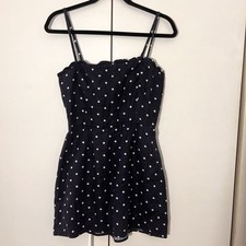 Reformation Ava Mini Dress 8 Navy Polka Dot 100% Linen Rockabilly Chic Coastal