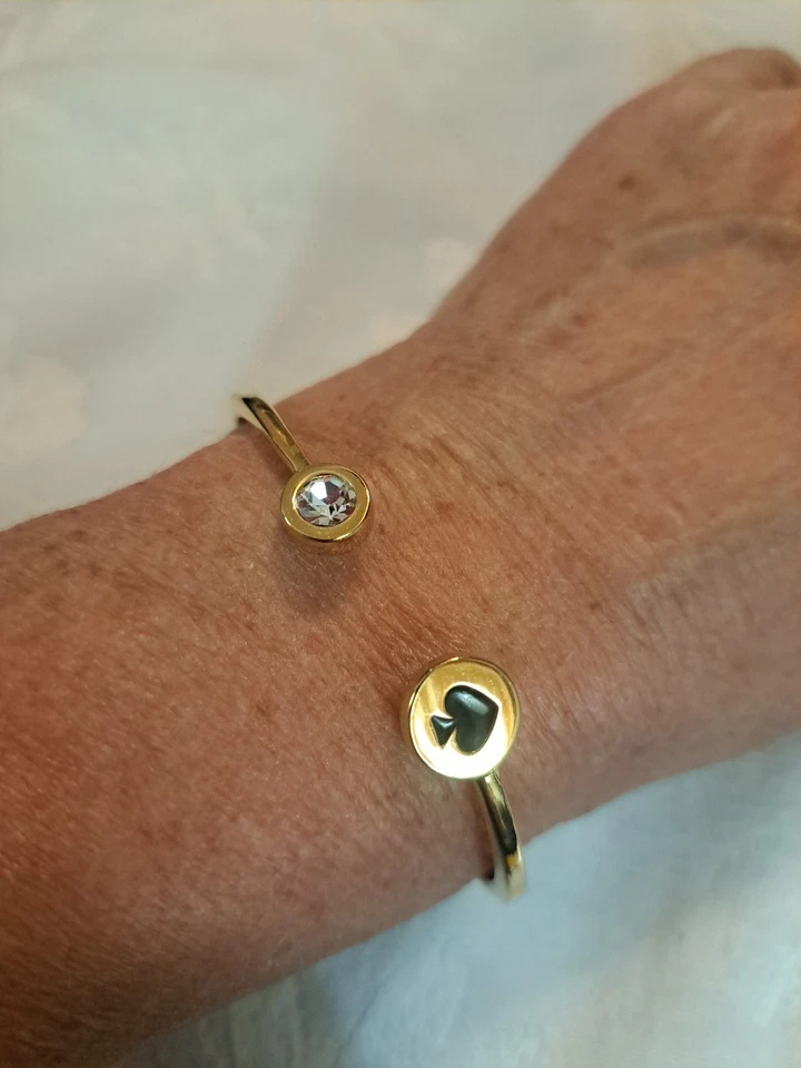 Kate Spade Bracelet Spot The Spade Hinge Cuff Black Logo Gold Tone - Image 2 of 4