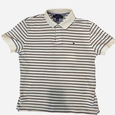 Tommy Hilfiger Men's Striped Polo Shirt White Navy Red S Short Sleeve Logo