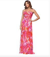 Xscape Pink Accordion Pleated Floral Colorful Evening Gown Formal Dress 4