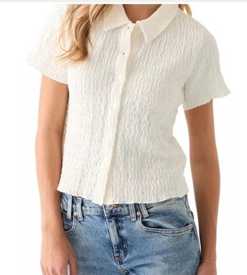 MUSE Republic Clothing Women's Short Sleeve Collared Knit Texturer