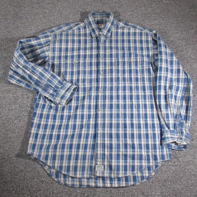 Levi's Shirt Mens L Blue Plaid Long Sleeve Button Down Hong Kong Cotton Casual
