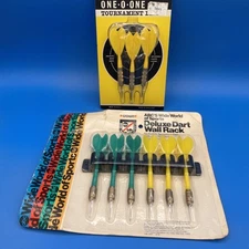Crown Deluxe Dart Set w Wall Rack and One-O-One Brass Dart Set Sealed Vintage