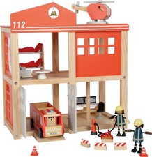 Große Feuerwehrwache mit Zubehör Holz Feuerwehr ca. 45 x 25 x 50 cm