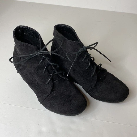 Botines de cuña Charles Albert para mujer de gamuza negra con cordones talla 7 Foto 3 de 4
