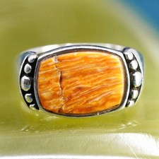 Size 7, vintage WJ Sterling silver handmade ring, 925 band with orange agate