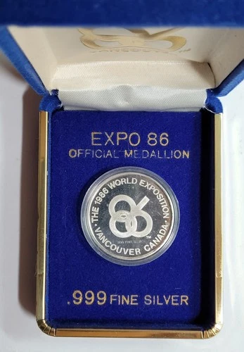 1986 World Exposition Vancouver, Canada .999 1/2 Silver Expo 86 Medallion w/Box