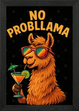 Cool Llama with Cocktail Framed Wall Art Poster Canvas Print Picture