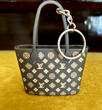 Monogram Mini Purse Handbag Bag Charm Keychain Keyring Brown Cream Plastic Metal