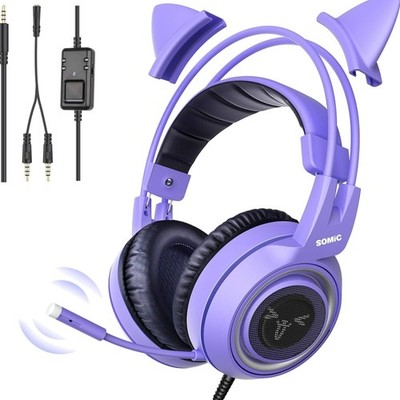 G951S Violett Gaming Headset mit Mikrofon abnehmbarer Cat-Ear 3,5-mm für Xbox