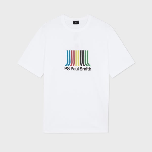 PS Paul Smith Stripe-Print T-Shirt Men's XS White Crewneck Short Sleeve Pullover