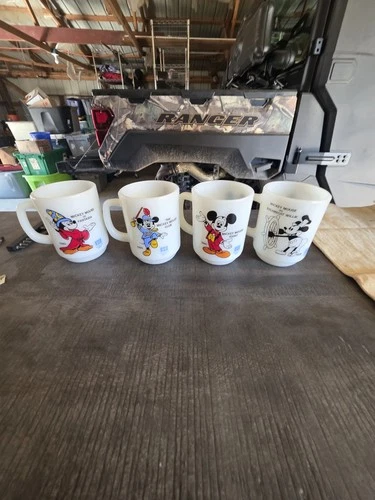 vintage disney milk glass mug set Of 4.