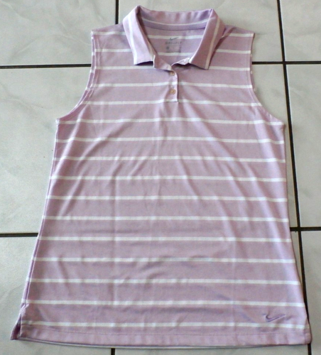 Nike Poloshirt Damen Medium lila gestreift Dri-Fit Golf ärmellos Oberteil #i73 - Bild 6 von 11