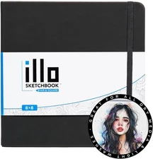 illo Sketchbook 8’’ x Square Hardcover Sketch Book, 8x8, Gray 