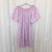 Old Navy Embroidered Dress XL Pink Floral Smocked Off Shoulder Boho Cottage