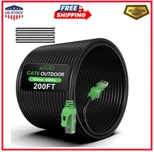 200FT Cat6 Outdoor Ethernet Cable In-Ground, Heavy Duty Direct Burial, 24AWG CCA
