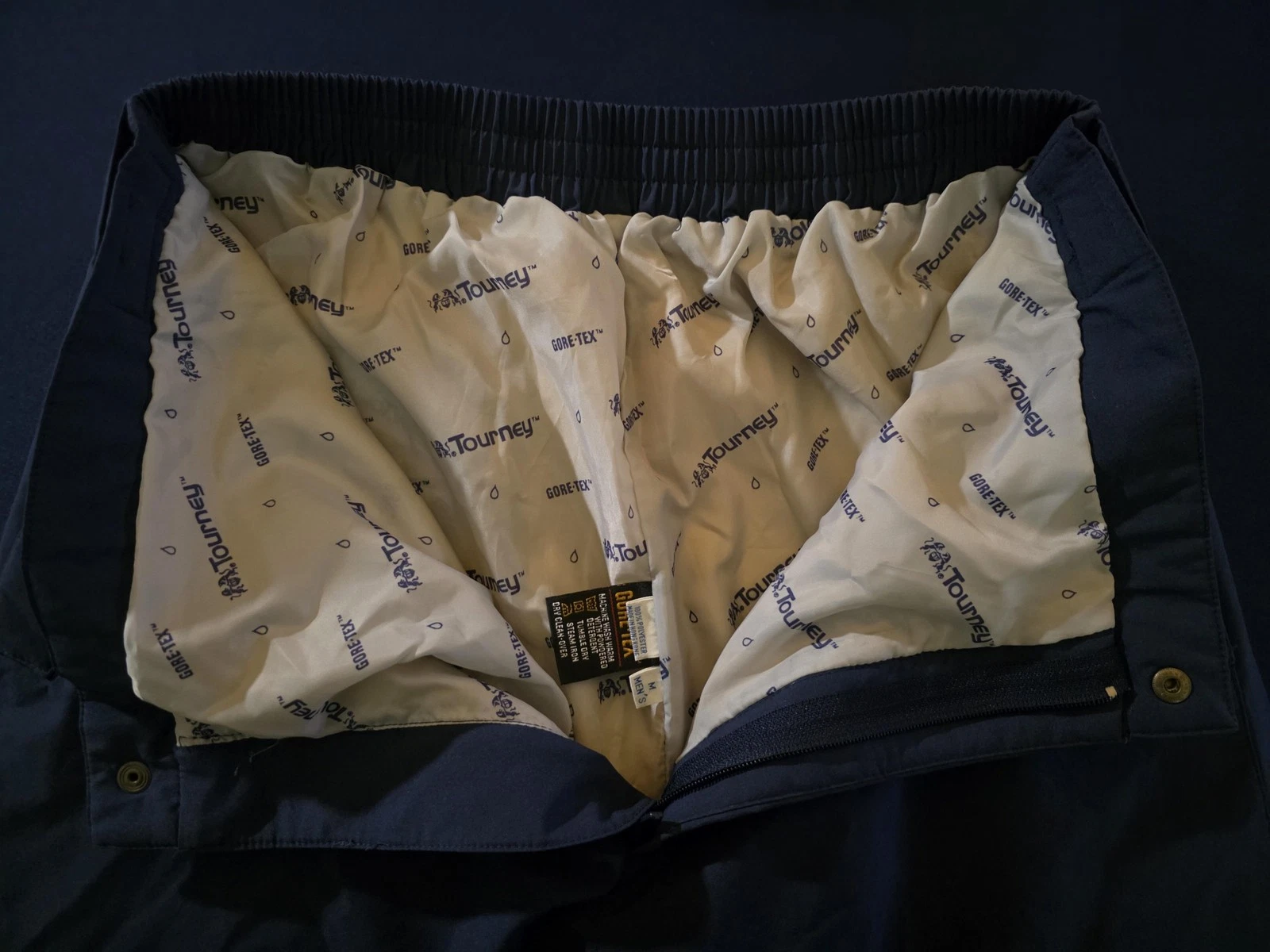 Tourney GORE-TEX Pants Mens Medium Blue Waterproof Rain Elastic Waist Lined