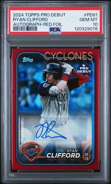 2024 Topps Pro Debut Ryan Clifford TRUE RED FOIL AUTO /5 Mets RC Prospect PSA 10