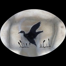G Silver Mallard Flying Lake Hunter Hunting Duck Game Bird Vtg Belt Buckle