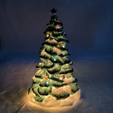 VTG Christmas Avenue Lighted Porcelain Christmas Tree Green Snow Tipped C-7 Bulb