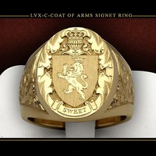 Anello Uomo Corona Scudo Leone Distintivo Anello Colore Oro Giallo 18k Sigillo Reale Anello Uomo