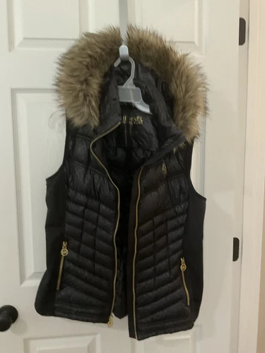GILET MICHAEL KORS PIUMINO TRAPUNTATO NERO CAPPUCCIO RIMOVIBILE TAGLIA L