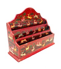 Vintage Hand Painted Wooden & Papier-mâché Letter Rack / Stationery Organiser
