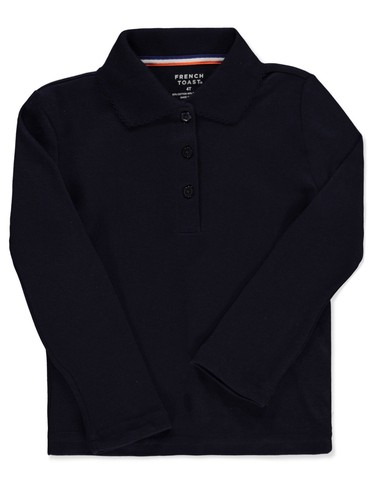French Toast Little Girls’ Toddler L/S Fitted Knit Polo With Picot Collar (Sizes