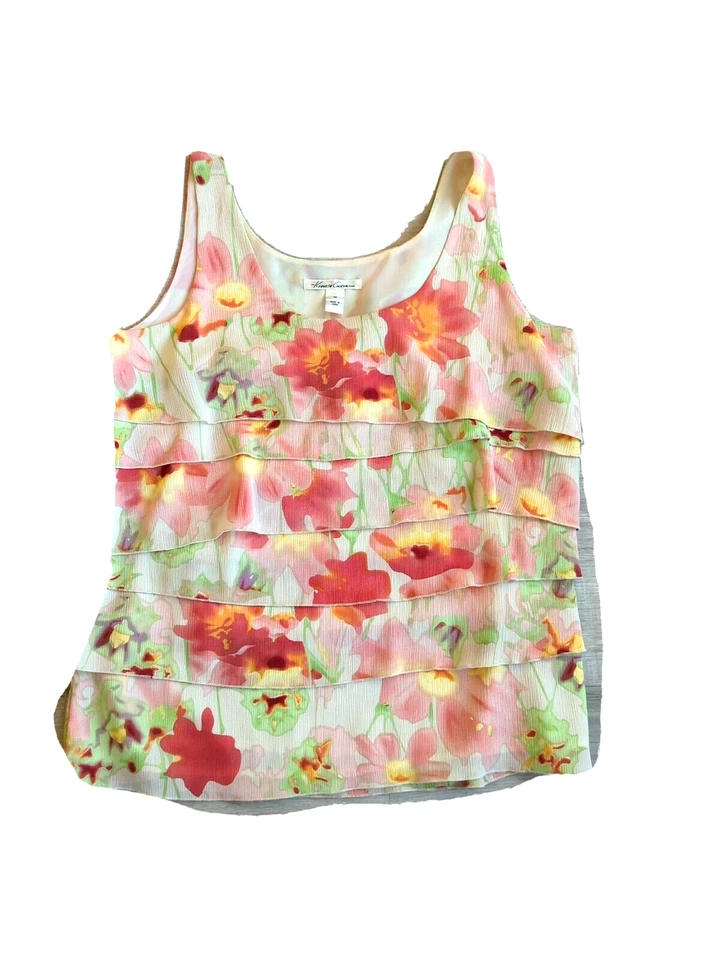 Camisa Top Para Mujer Kenneth Cole Sin Mangas Floral En Capas Talla 10 Forrada - 480 Foto 3 de 4