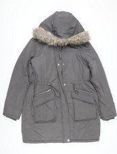 Oasis Women's Grey Parka Coat, L, Hooded Winter Wear