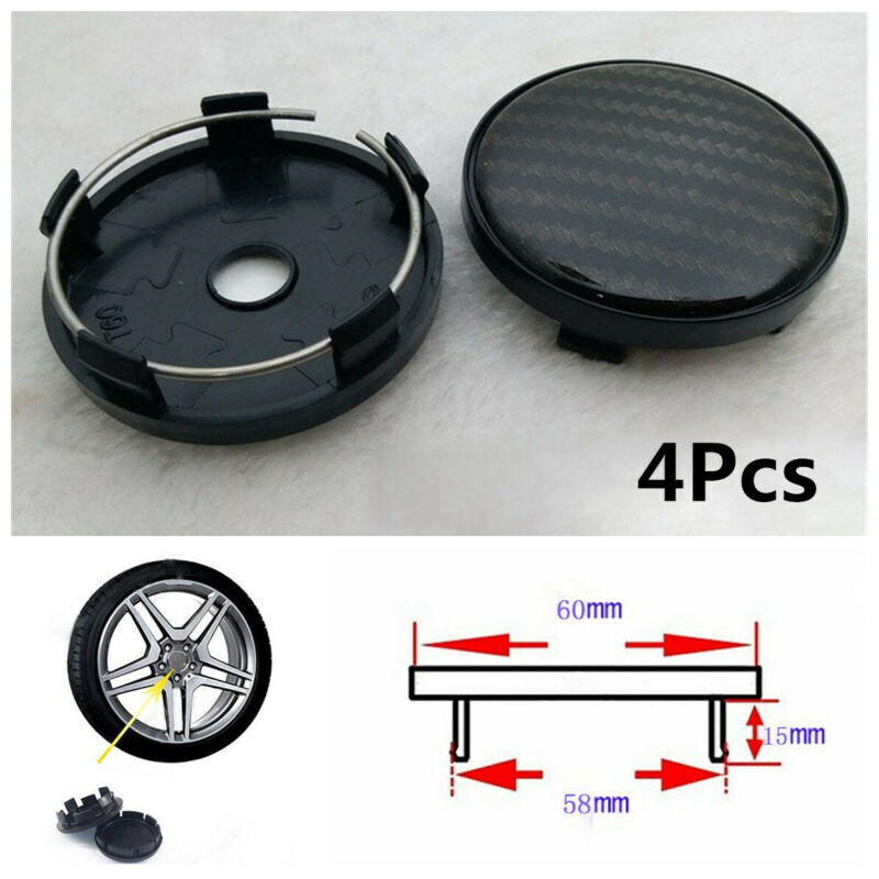 4X 60mm/58mm Universal Carbon Fiber Surface Car SUV Wheel Center Hub Caps Cover