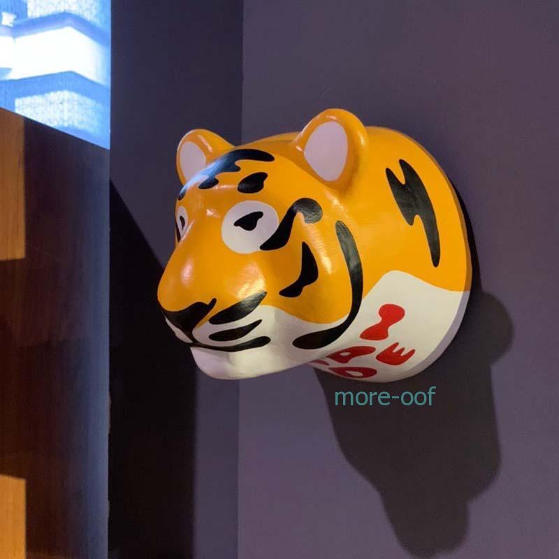 Human Made Yellow Tiger Head Wall Ornament Decorate Statues