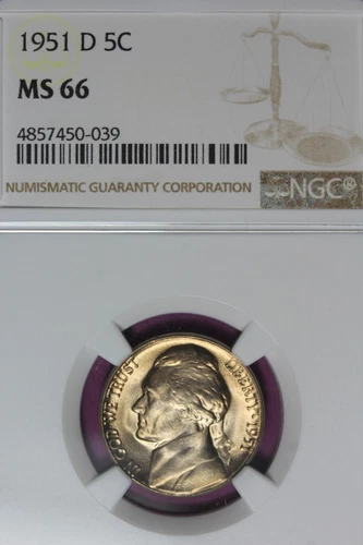 1951 D- NGC 5C MS66 JEFFERSON NICKEL #B46300