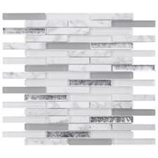 Calacatta Marble Stone Pure White Glass Metallic Silver Mosaic Tile Backsplash