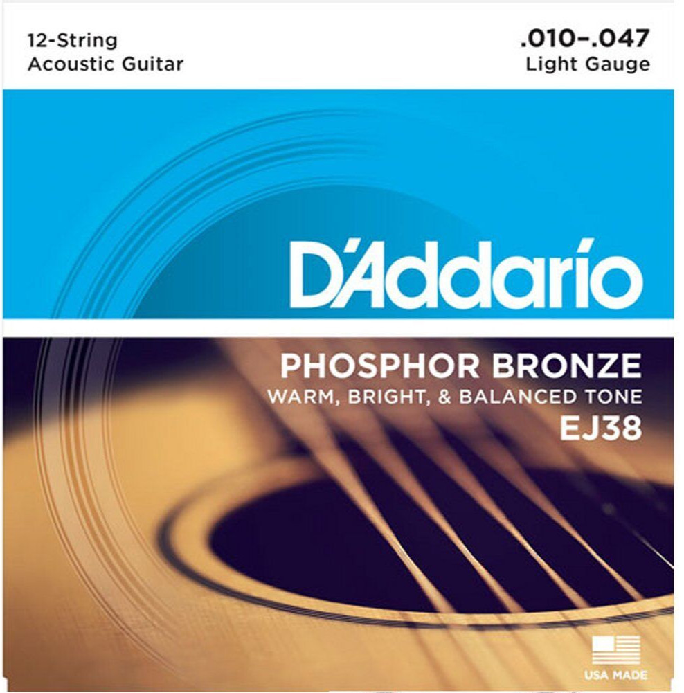 D'Addario EJ38 Phosphor Bronze 12-String Acoustic Guitar Strings 10-47