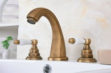 Antique Brass Deck Mount Widespread Sink Faucet Bathroom Basin Mixer Tap 2an070