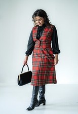 1960  s Mod Red Plaid Wool Skirt  Vest Set, S