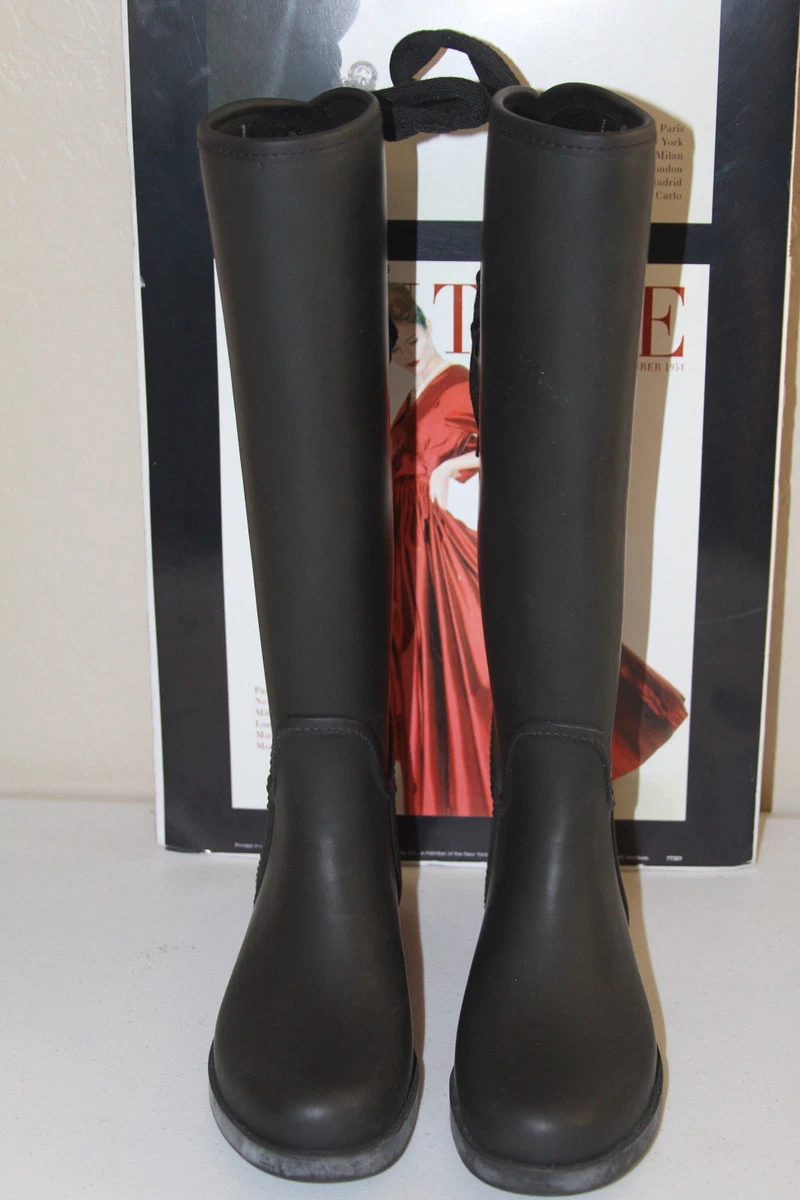 75 Coach Tristee Black Matte Lace Up Corset Rain Boots Sz 6 198