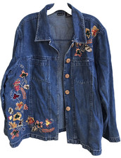 Northcrest Denim Fall Theme Embroidered Shirt Jacket Size 22/24 Long Sleeve