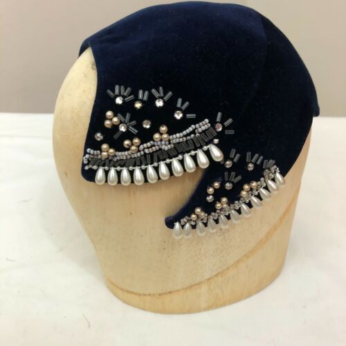 Vintage 1920s-1930s Handmade Jeweled and Beaded Cocktail Style Hat Velvet Pearls - Picture 1 of 6