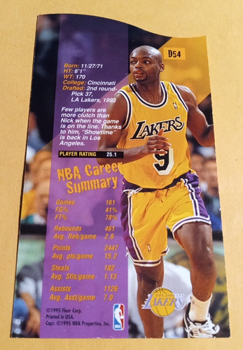1995-96 Fleer NBA Jam Session Die-Cut Nick Van Exel #D54 - Lakers - Picture 2 of 2