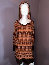 Prana Pullover Sweater Dress with Hood Brown and Orange Abstract Pattern, Size S